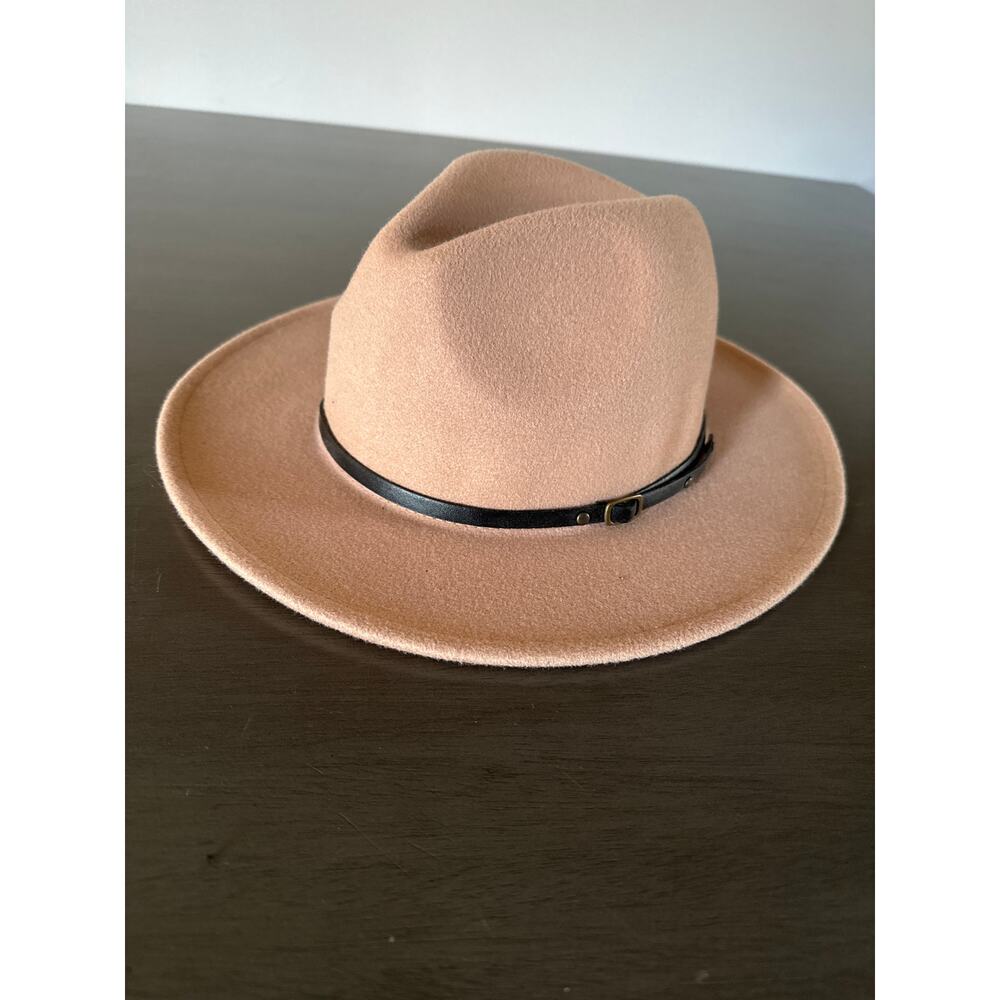 Lisianthus Classic Wool Fedora Wide Brim Hat Medium, Q Black Belt-khaki One Size